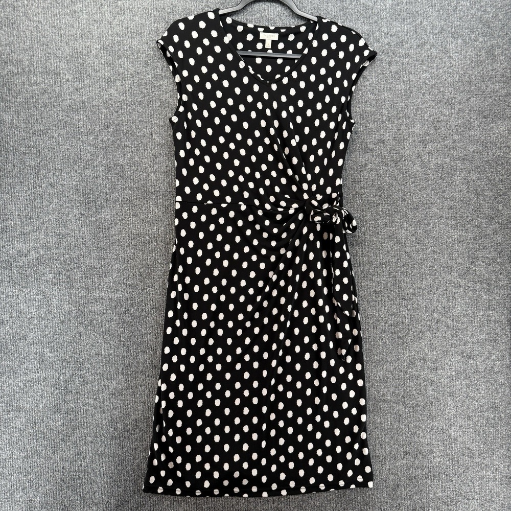 Talbots Dress Womens S Black Polka Dots V-Neck Quiet Luxury Old Money Preppy